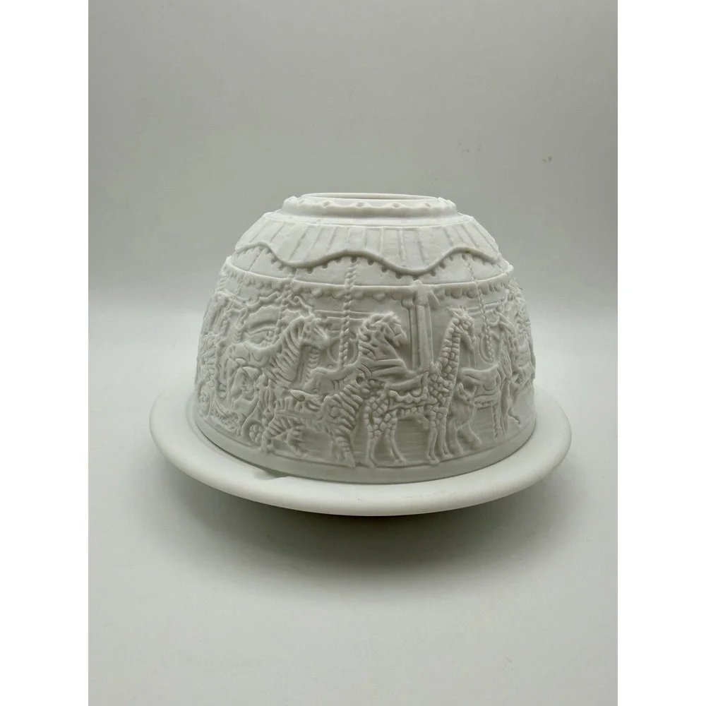 Bernardaud Limoges Porcelain Lithophane Votive Candle Holder Carousel Animals